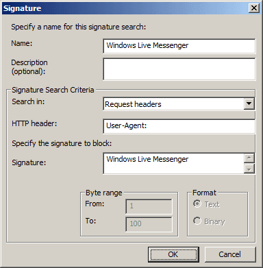 Block Instant Messaging with HTTP Signatures in Forefront TMG