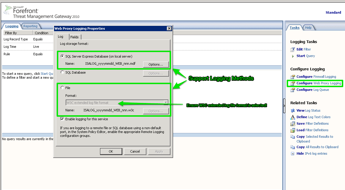 TMG Reporter's Supported Logging Methods