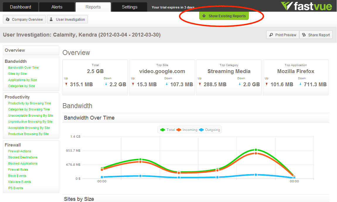 Show Existing Reports