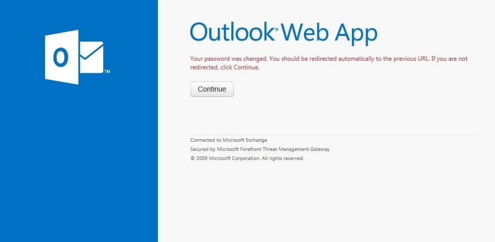 Forefront TMG Exchange 2013 OWA Changed Password Form